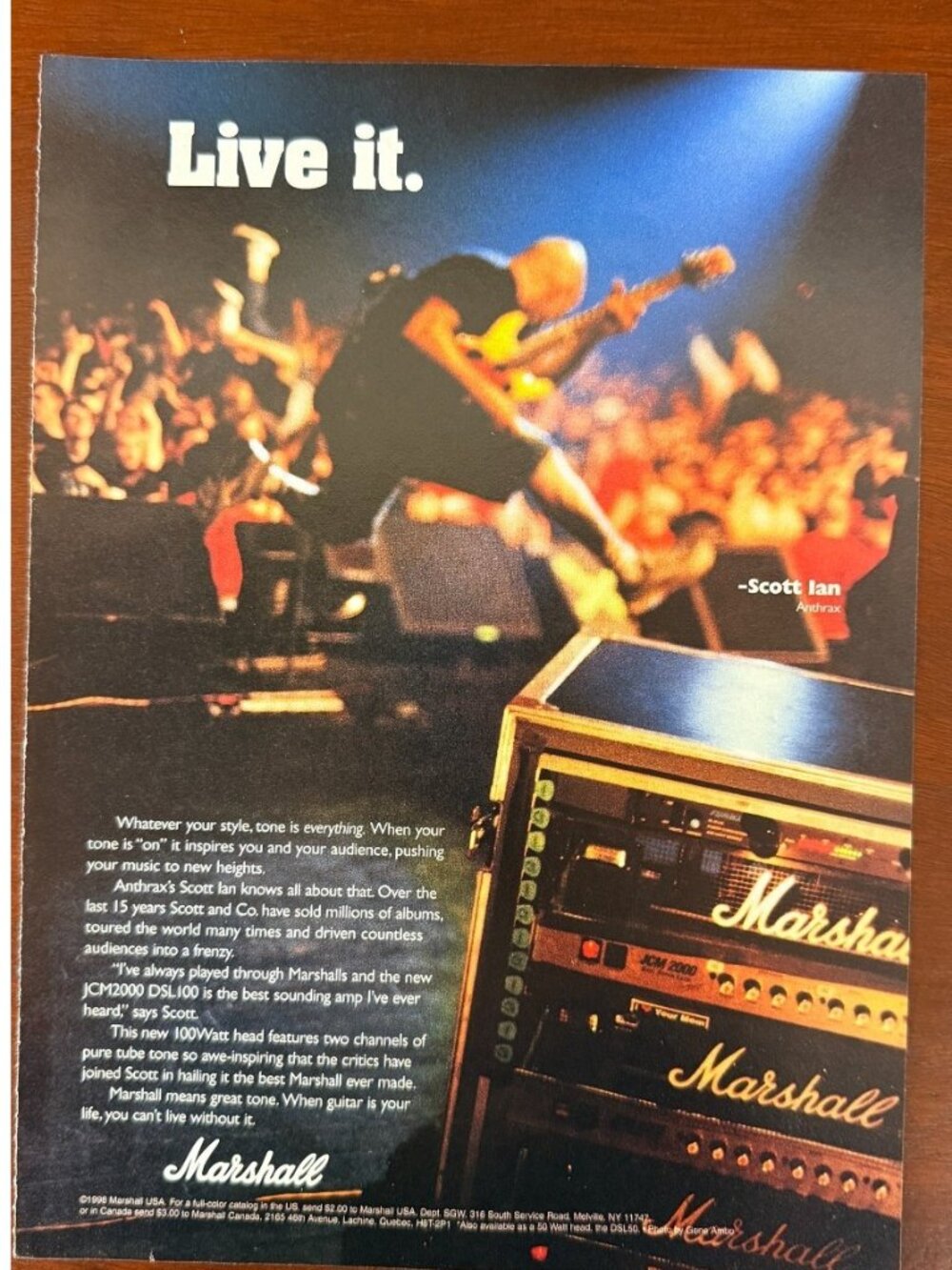 Vintage 1998 Marshall Amp Anthrax Guitar Magazine Advertisement Print Ad